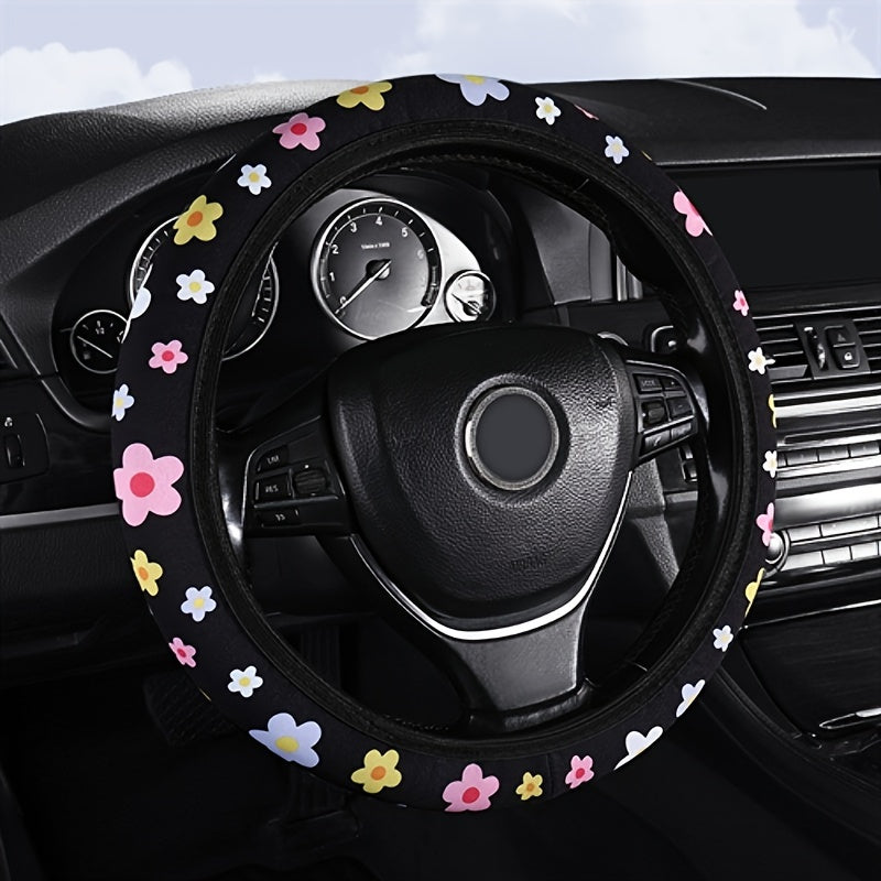 Universal Floral Pattern Car Steering Wheel Cover Breathable Non-Slip Polyester