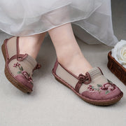 Women's Flat Shoes with Flower Pattern Ethnic Style Breathable Mesh Slip-On Casual Summer