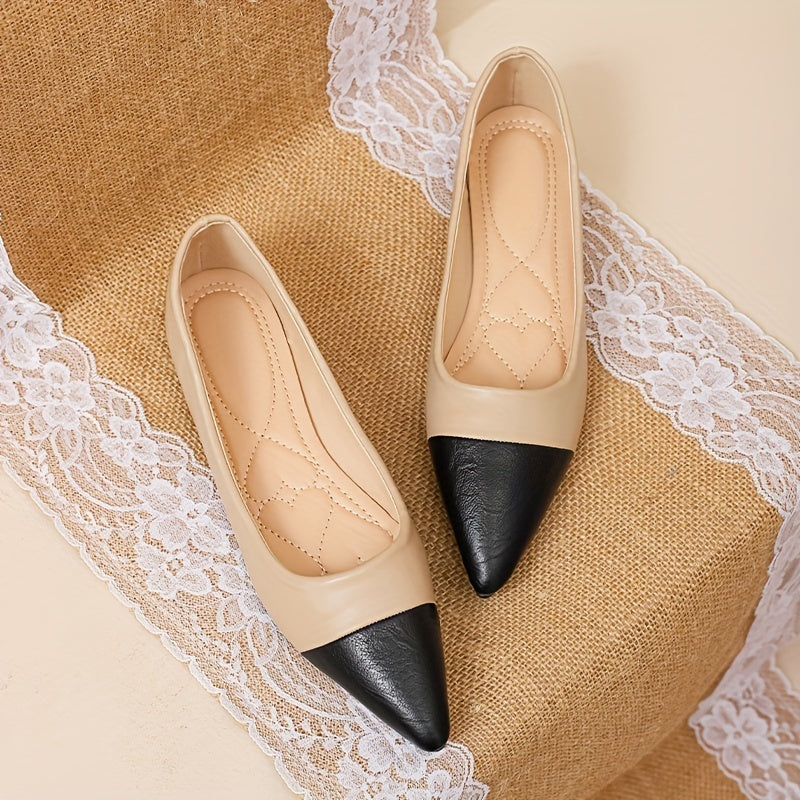 Women's Colorblock Flat Ballet Shoes Slip On Point Toe Casual Lightweight