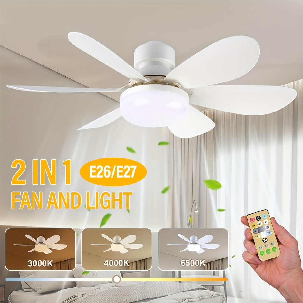 LED Ceiling Fan Light with Remote Control Adjustable Brightness and Color Temperature for Bedroom Kitchen Living Room
