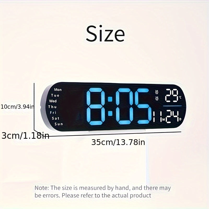Digital Wall Clock with Remote Control 13.7 Inch Large LED Display Dual Alarms Auto Dimmable Night Light