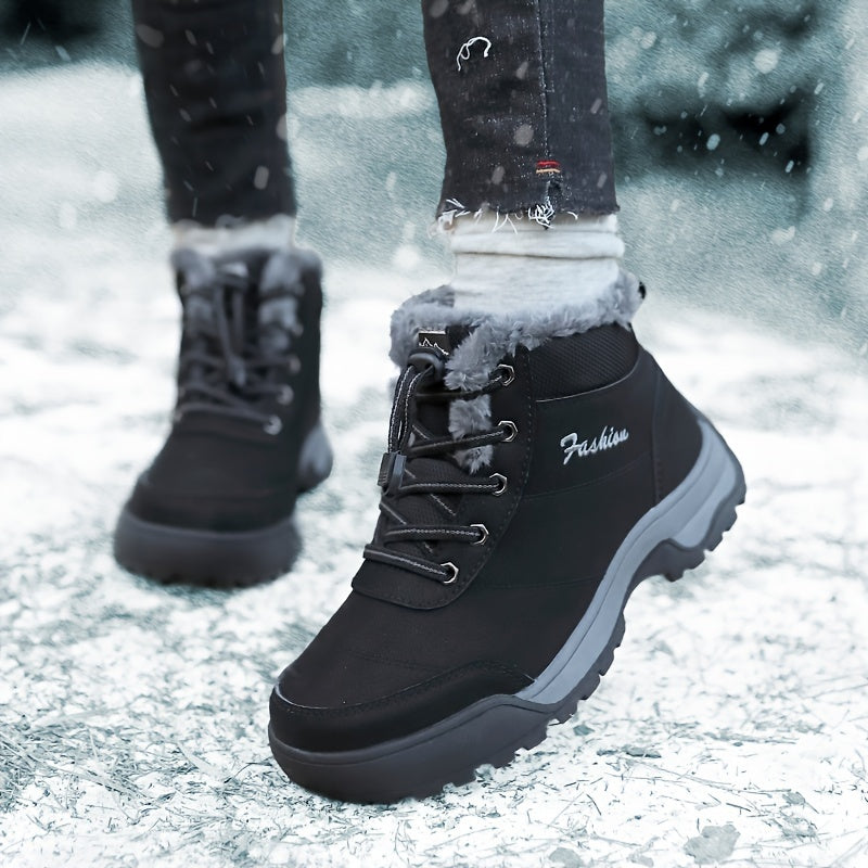 Women's Fleece-Lined Black Short Snow Boots Warm Waterproof Outdoor Shoes