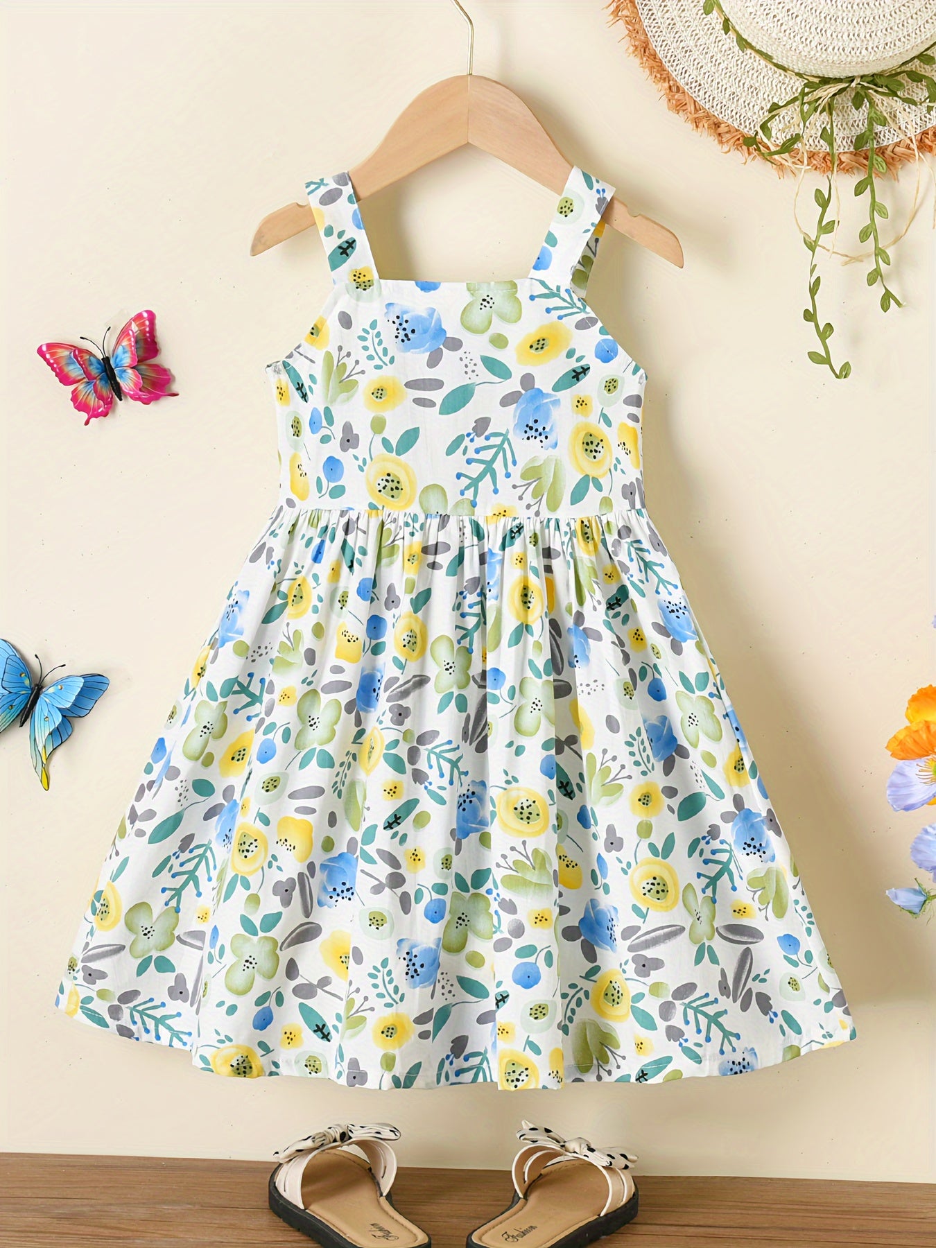 Qizlar uchun yozgi partiya sovg'asi uchun gullar bosma paxta qolsiz ko'ylak