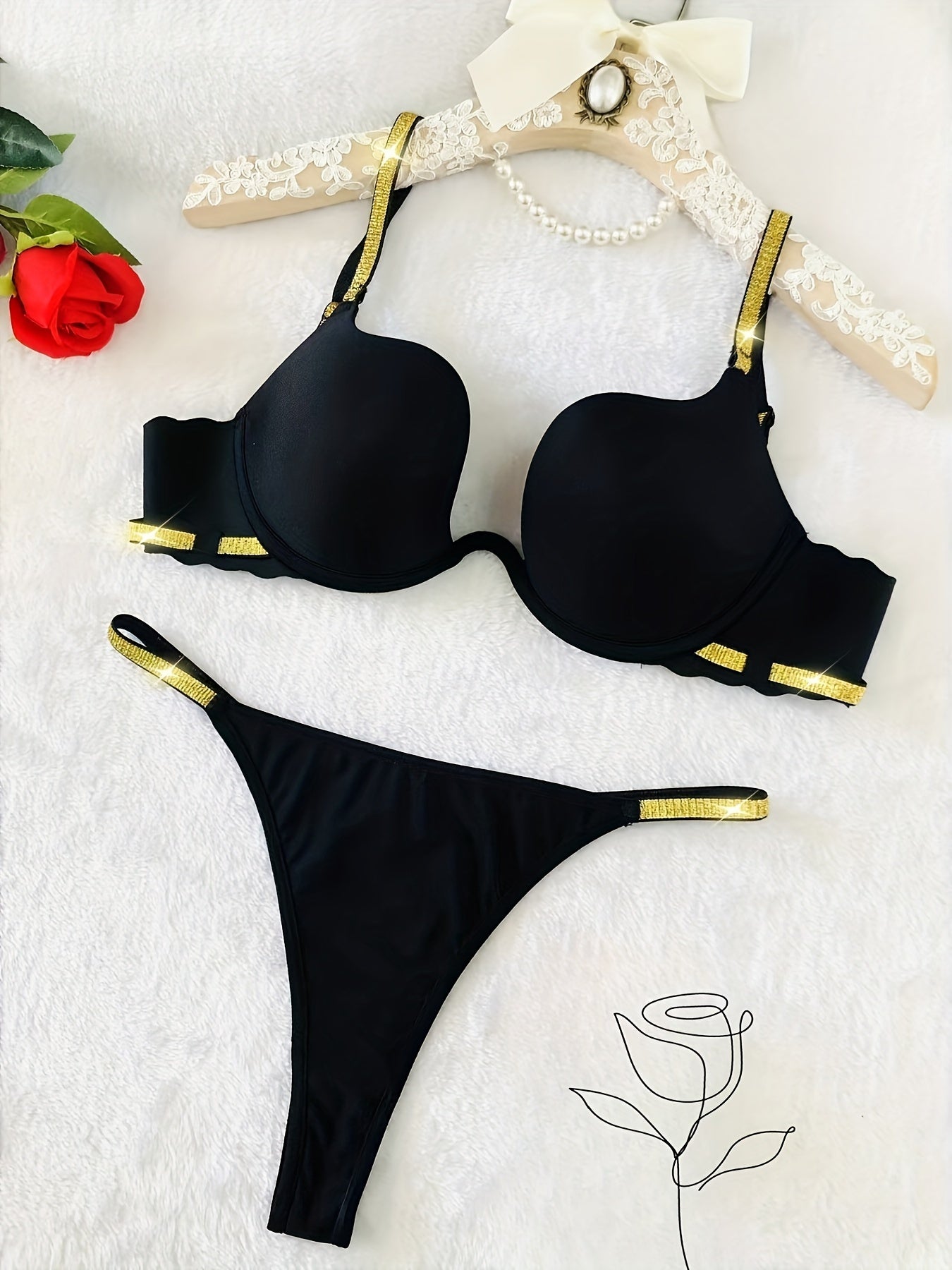 Women’s Lace Lingerie Set with Glitter Bra and Panty