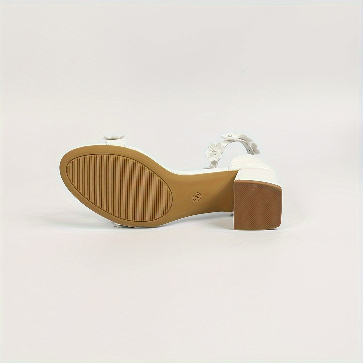 Women Flower Decor Chunky Heels Open Toe Dress Pumps