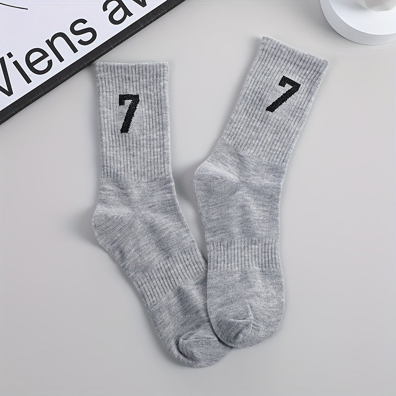 Men's Mid-Calf Socks Set of 3 Breathable Polyester Spandex Casual Athletic Black White Gray