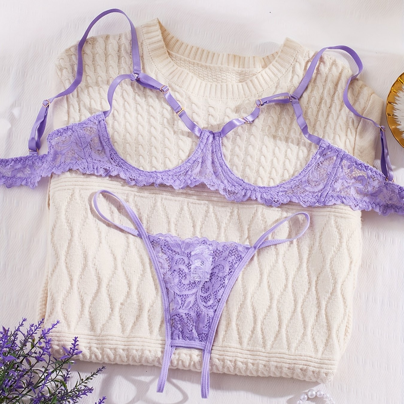 Lingerie Open-Back Lace Thong Set for Women