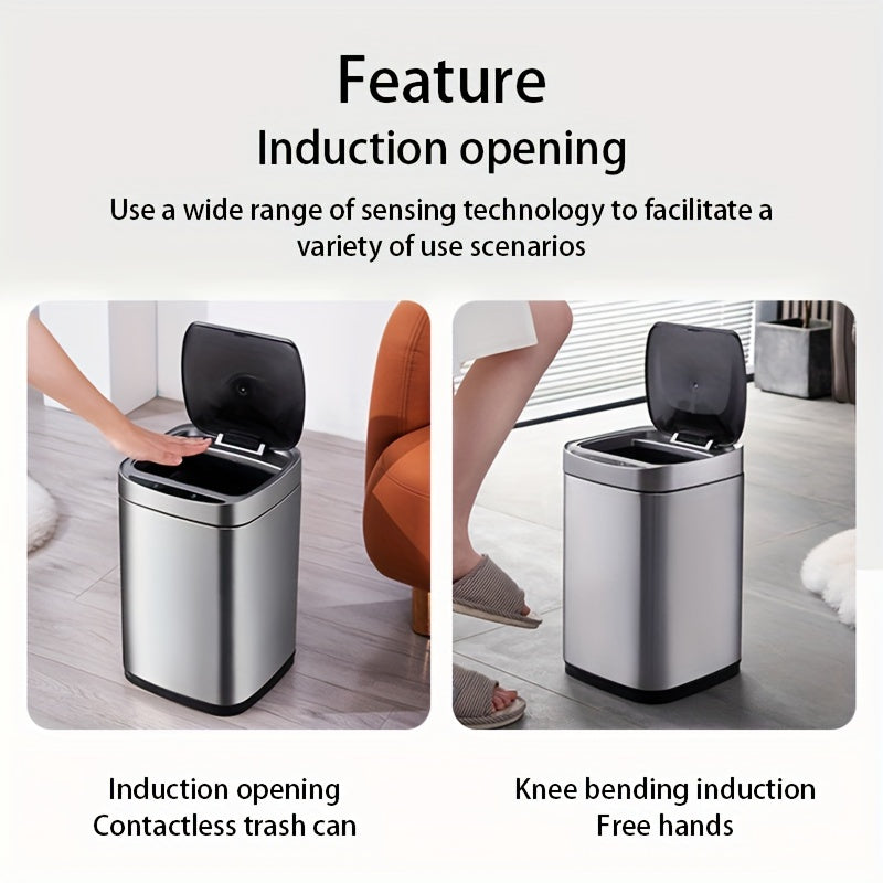 1 dona, Premium Stainless Steel Smart Trash Can - 10L hajm, Ko‘p sensorli faollashtirish, LCD panel, sumka saqlash, qulay batareya o‘rnini almashtirish, Zamonaviy uy dekoratsiyasi uchun ideal.