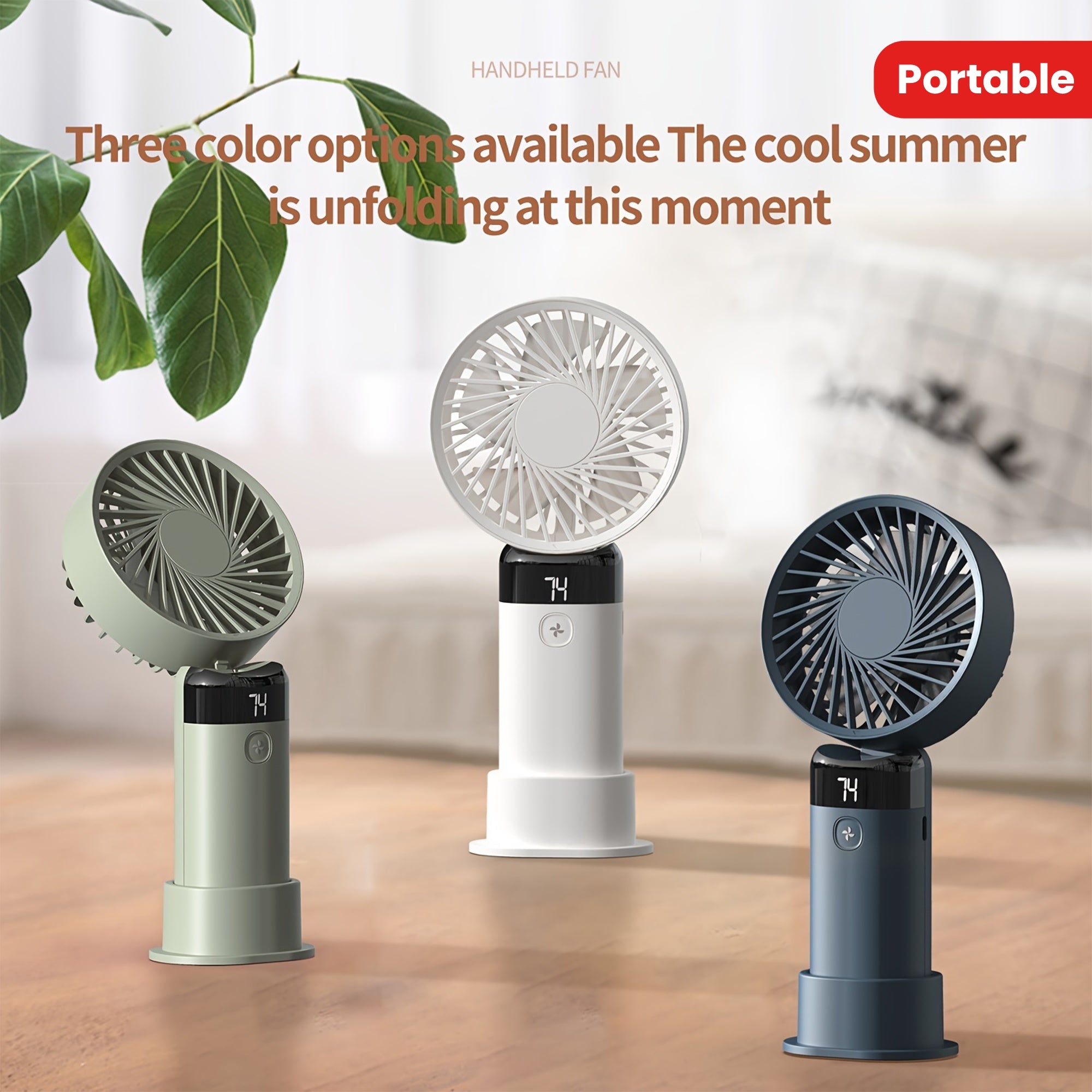 Mini Handheld Desk Fan with 3 Speeds Digital Display and USB Charging