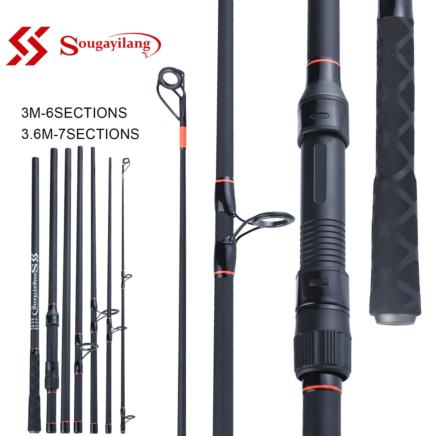 Carp Fishing Rod Lightweight Carbon Fiber 6/7 Section Spinning Bait Casting