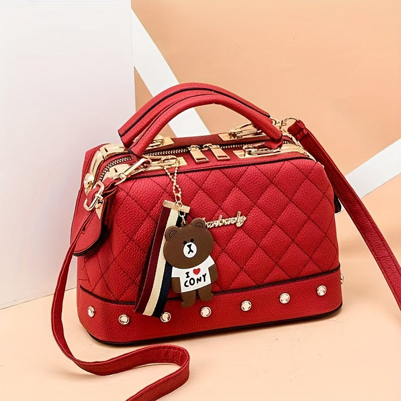 Small Crossbody Handbag with Rhombus Pattern PU Material for Women
