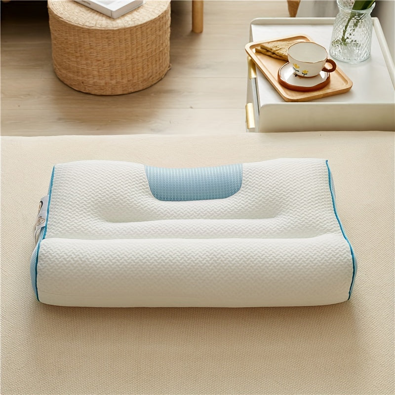Синяя эргономичная 4D подушка для поддержки шеи - противохрапящая, долговечная и машинная стирка для любого сезона - идеально подходит для общежитий и домашних условий