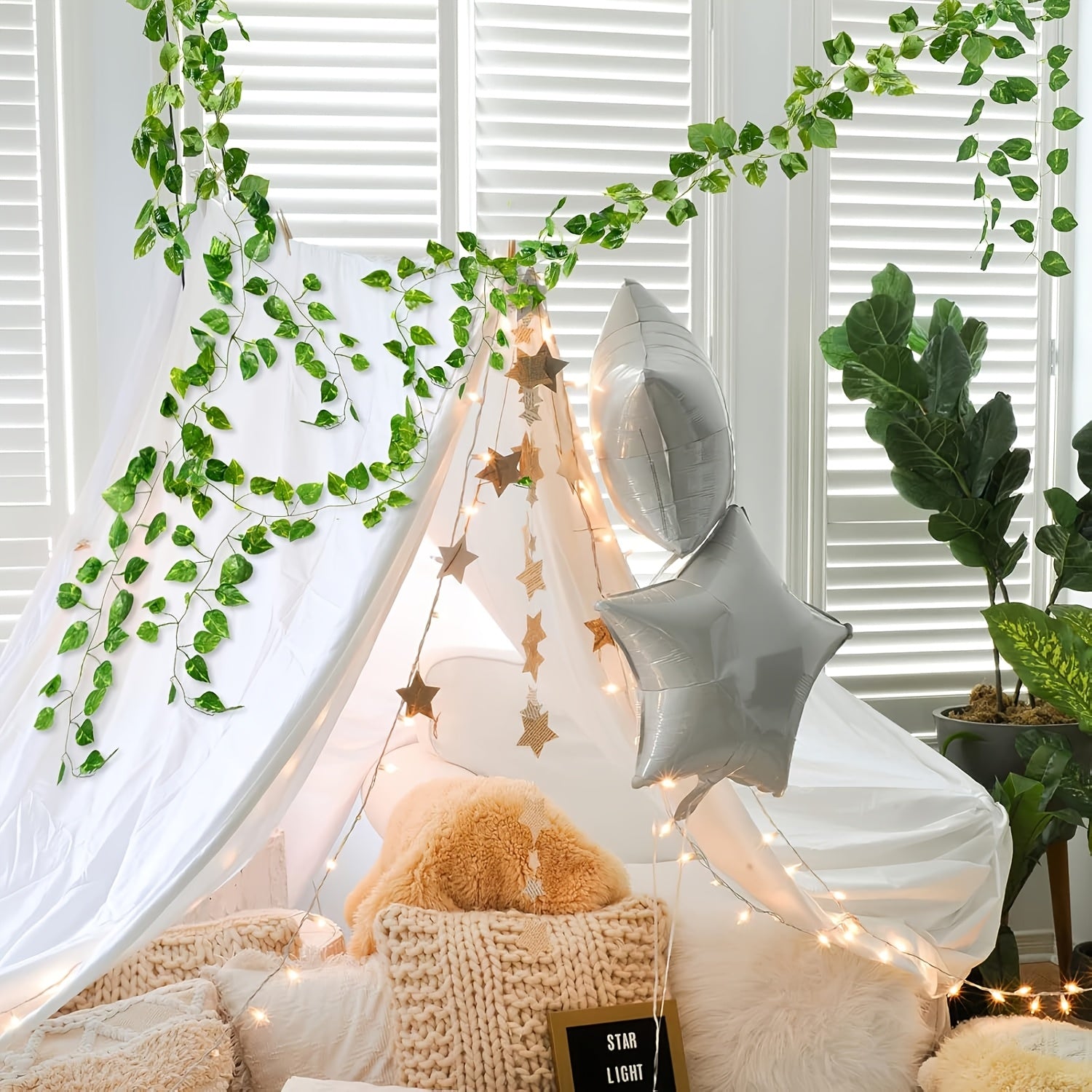 Sun'iy ivy garlandi 12/24 dona Batareya talab qilmaydi Ichki va tashqi devor bezaklari