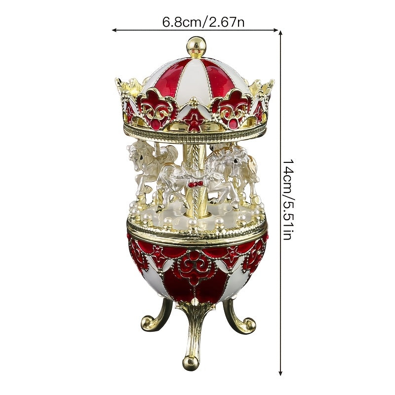 Carousel Jewelry Box for Women and Girls Metal Painted Storage Organizer