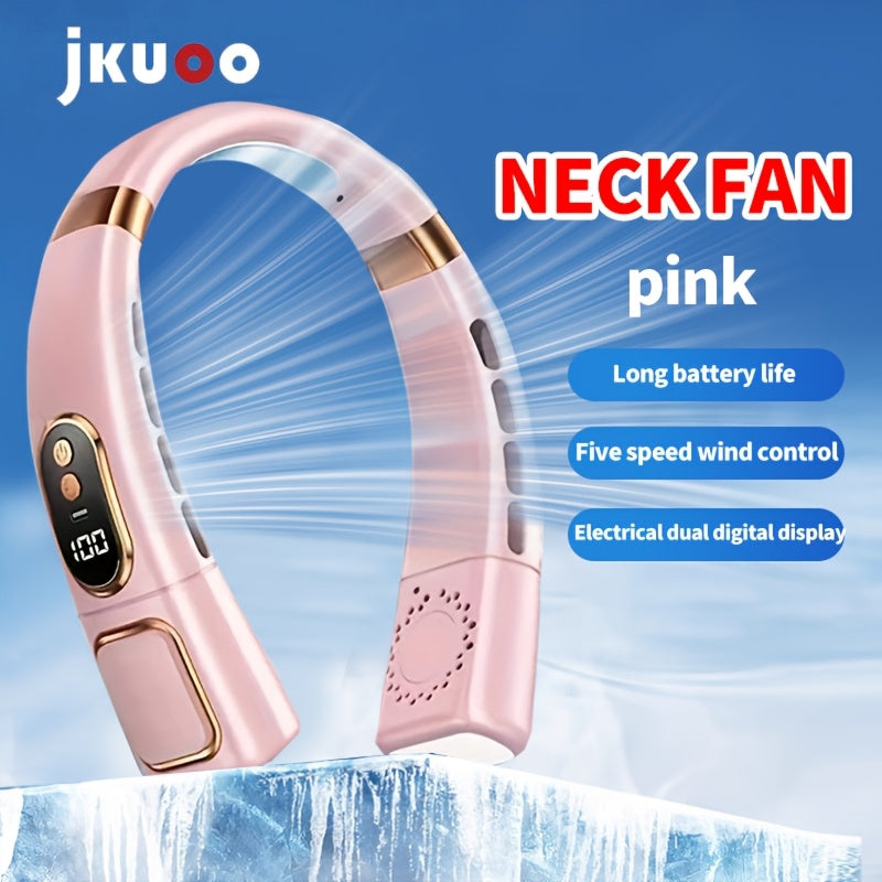 Portable Neck Fan with LED Display, 5-Speed, USB Rechargeable, Wearable Fan for Outdoor and Indoor Use