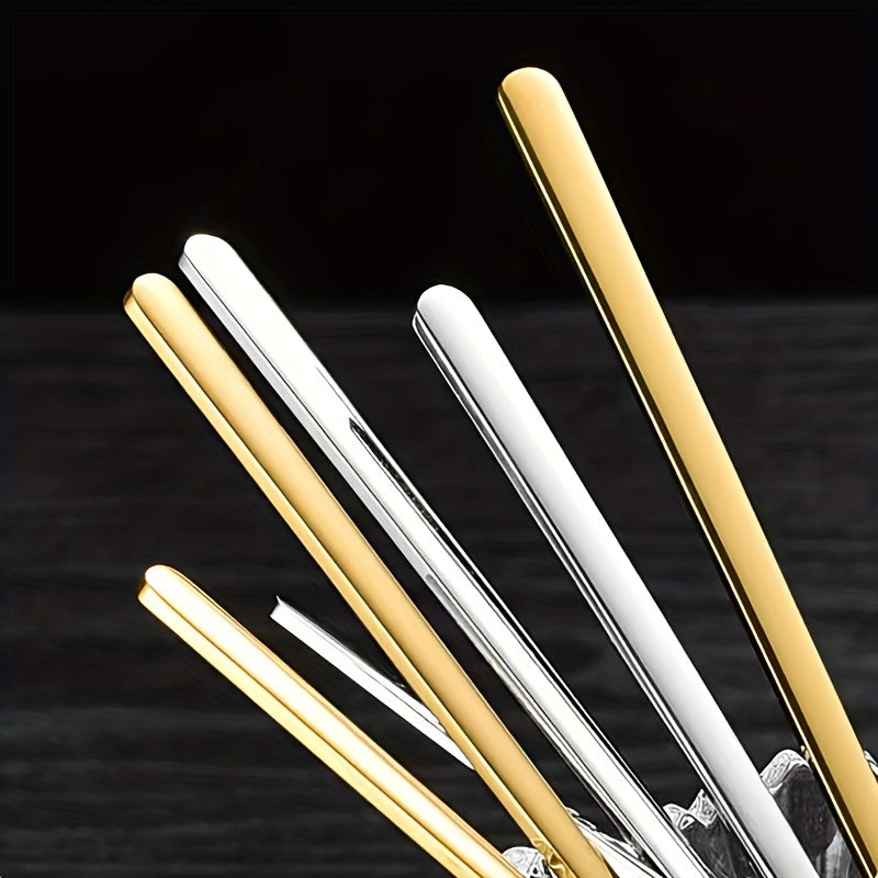 Set of 4 Gold Stainless Steel Long-Handled Spoons for Coffee, Ice Cream, and Honey