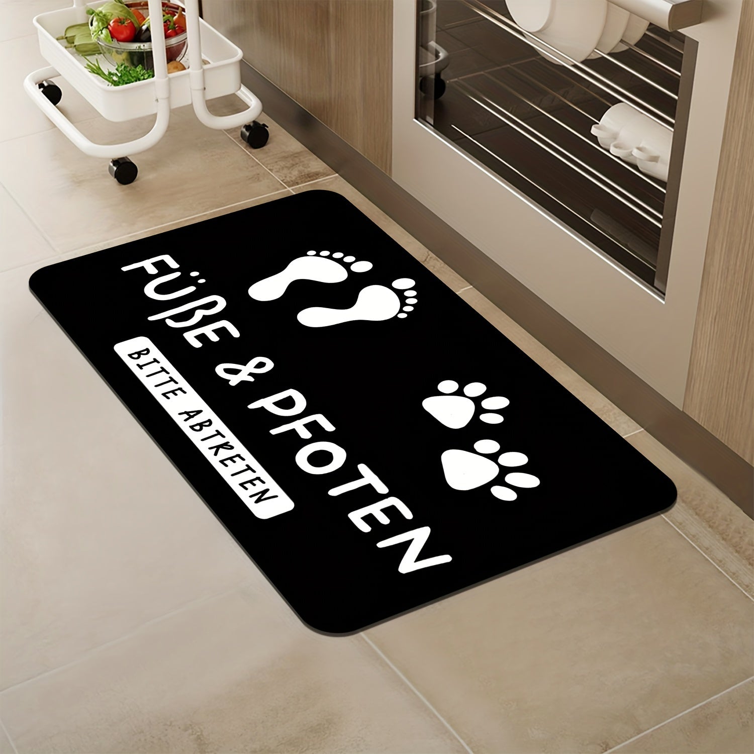 Indoor Outdoor Welcome Mat with Paw Prints Non-Slip Machine Washable Rug