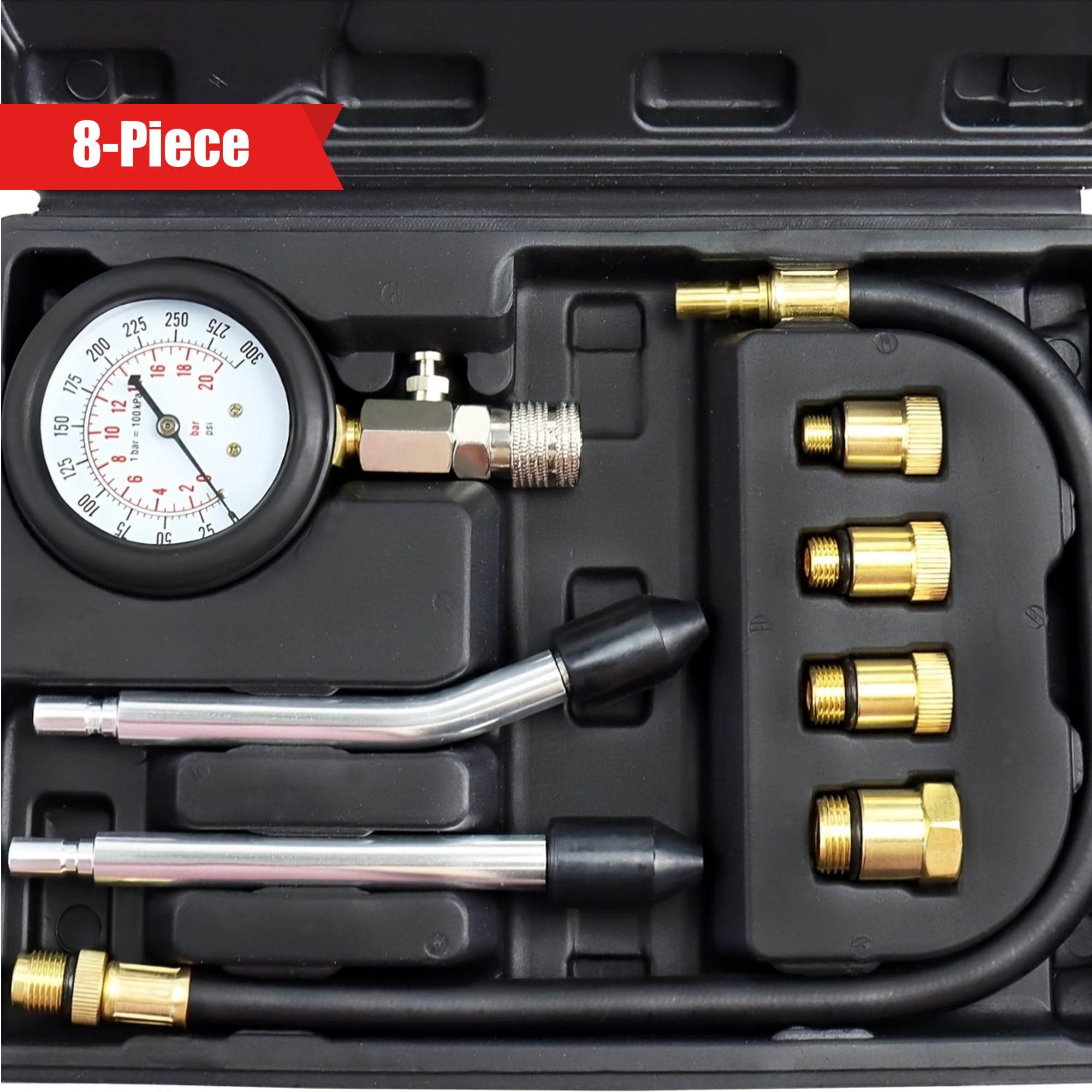 Kit de prueba de compresión de motor de 8 piezas, manómetro de presión para motores de gasolina