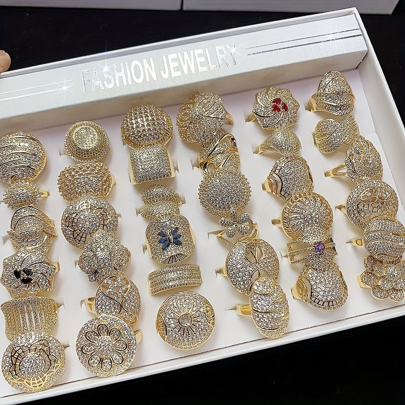 Set of 10 Women's Synthetic Zirconia Inlaid Copper Rings Elegant High-End Style for Weddings Parties and Daily Wear