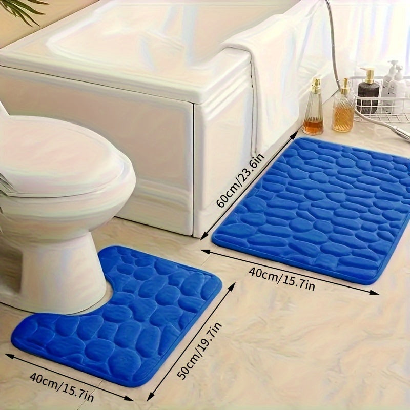 Juego de 2 alfombrillas de baño antideslizantes con relieve de piedra, absorbentes y suaves de poliéster