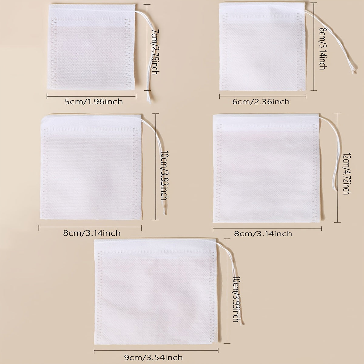 100 Disposable Full-Size Non-Woven Tea Bags for Leaves and Decoctions