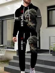 Men's Hoodie and Sweatpants Set with Lion Graphic Polyester Casual Spring Fall