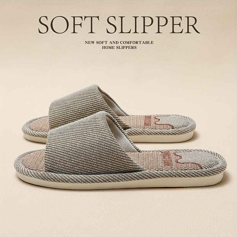 Женские льняные тапочки с мультяшным дизайном, дышащие, нескользящие, домашняя обувь