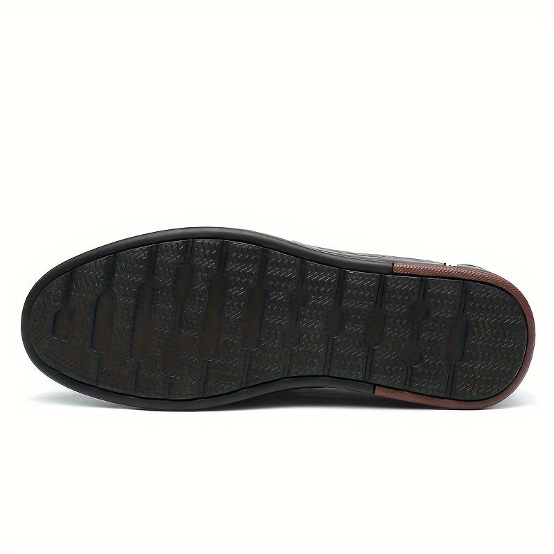 Men's Leather Casual Loafers with Hollow Out Design Slip-On Breathable Wear-Resistant for Outdoor and Office
