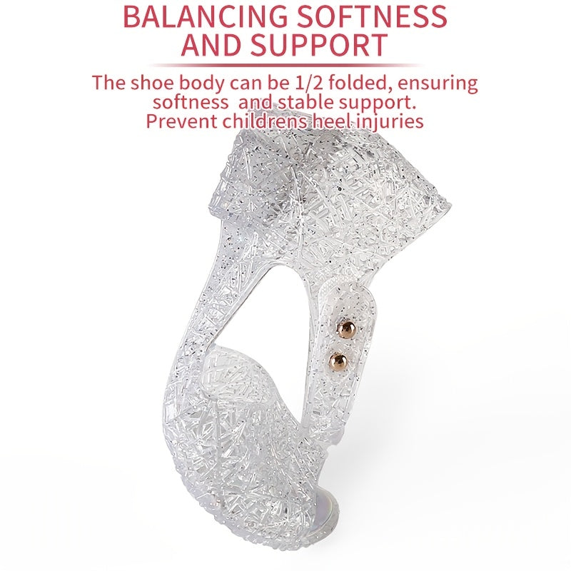 Girls' Sparkling Blue Crystal Sandals Mid Heel Breathable PVC for Parties and Daily Wear