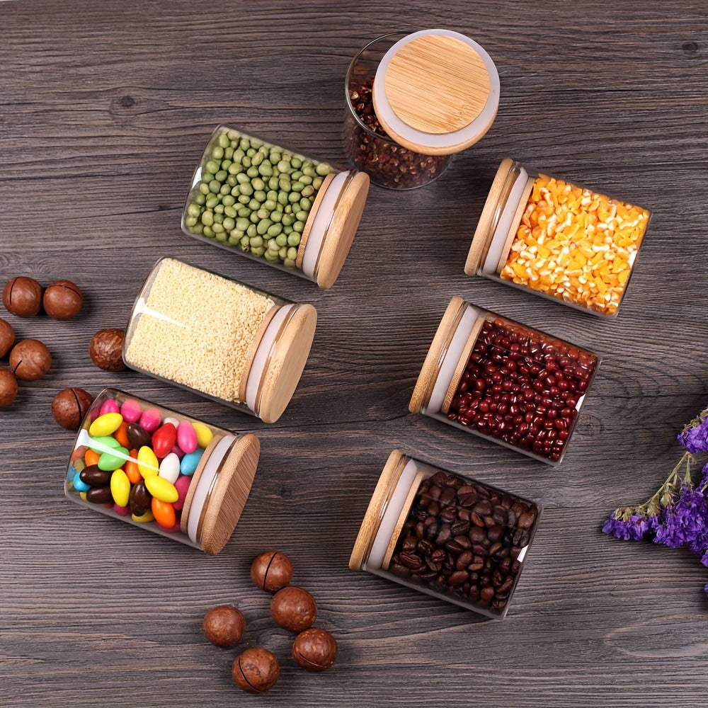 Mini Food Storage Container 5oz Glass Jar with Bamboo Lid for Herbs Sugar Salt Coffee