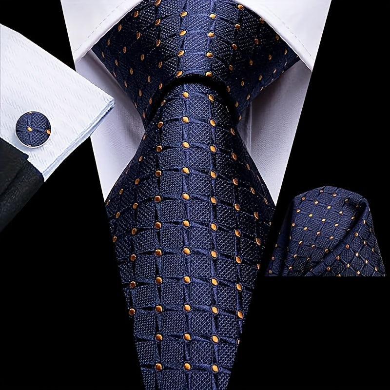 Men's Striped Necktie Set with Cufflinks and Pocket Square for Business and Parties
