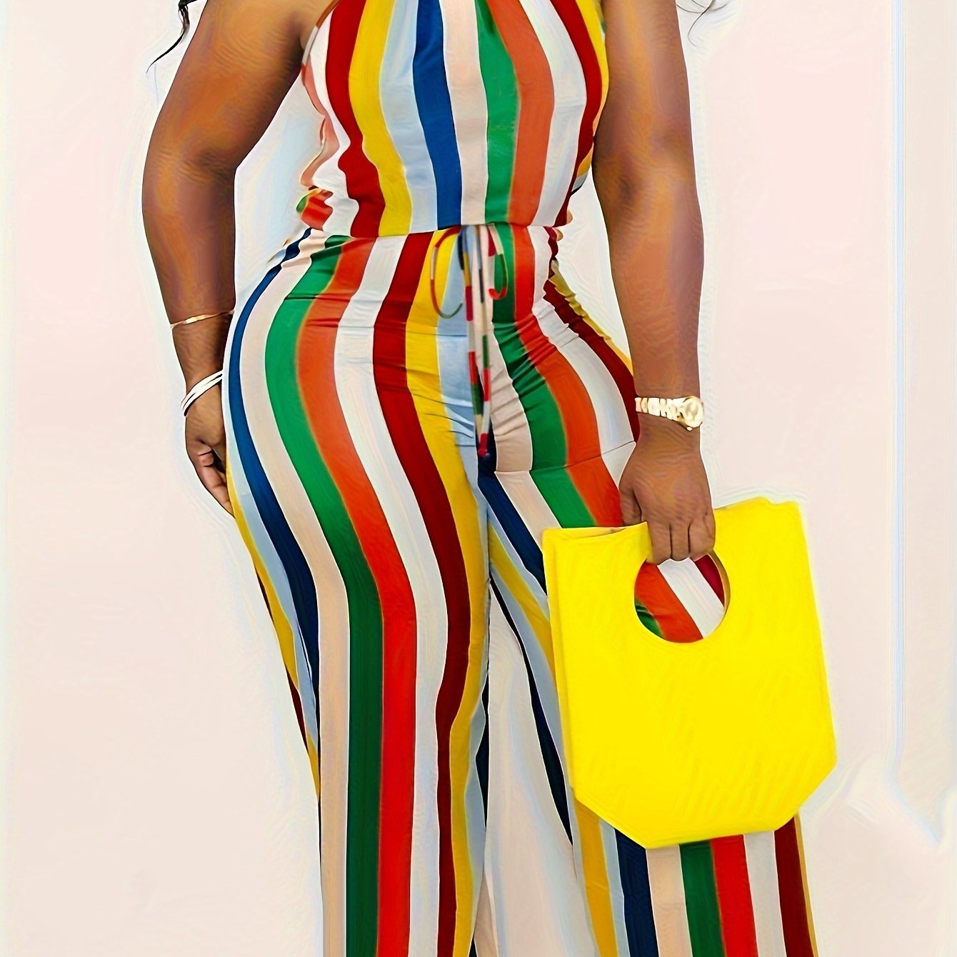 Ayollar uchun rang-barang chiziqli qulay plus o'lchamli legginslar