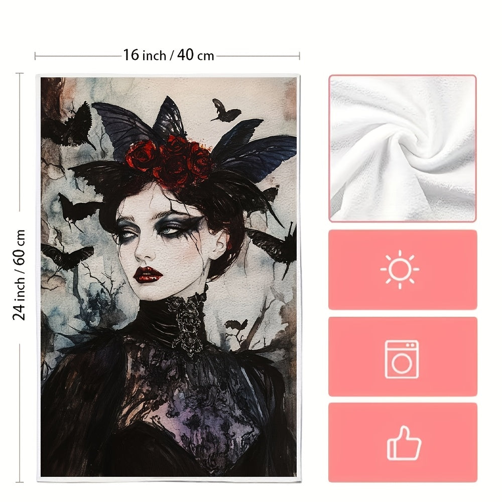 Two Pieces Gothic Kitchen Towels Red Roses Black Lace Absorbent 40x60 cm