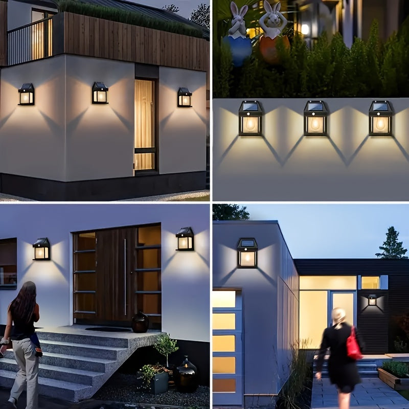 2/4pcs Outdoor Solar Wall Light with Motion Sensor 3 Modes Garden Decorative Tungsten LED