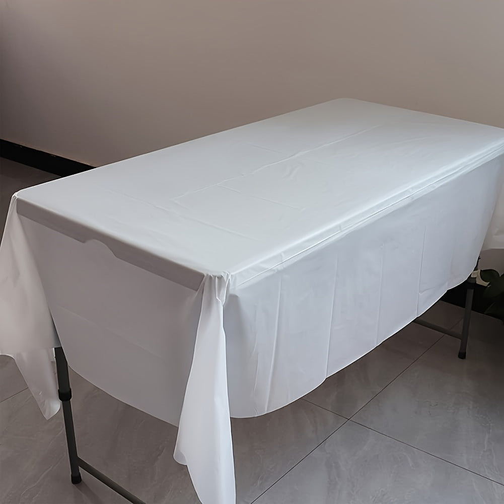 White Plastic Rectangular Disposable Tablecloth 137x274cm for Parties and Events