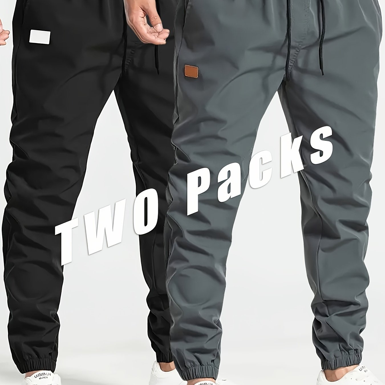 Men's Cargo Pants 2-Pack Loose Fit Drawstring Solid Polyester for Hiking Outdoor