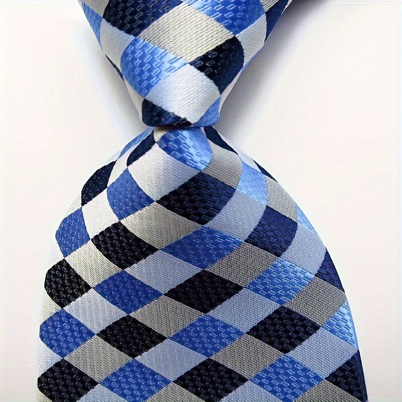 Men's Jacquard Woven Necktie Set Pink Yellow Black Plaid 8.99 cm