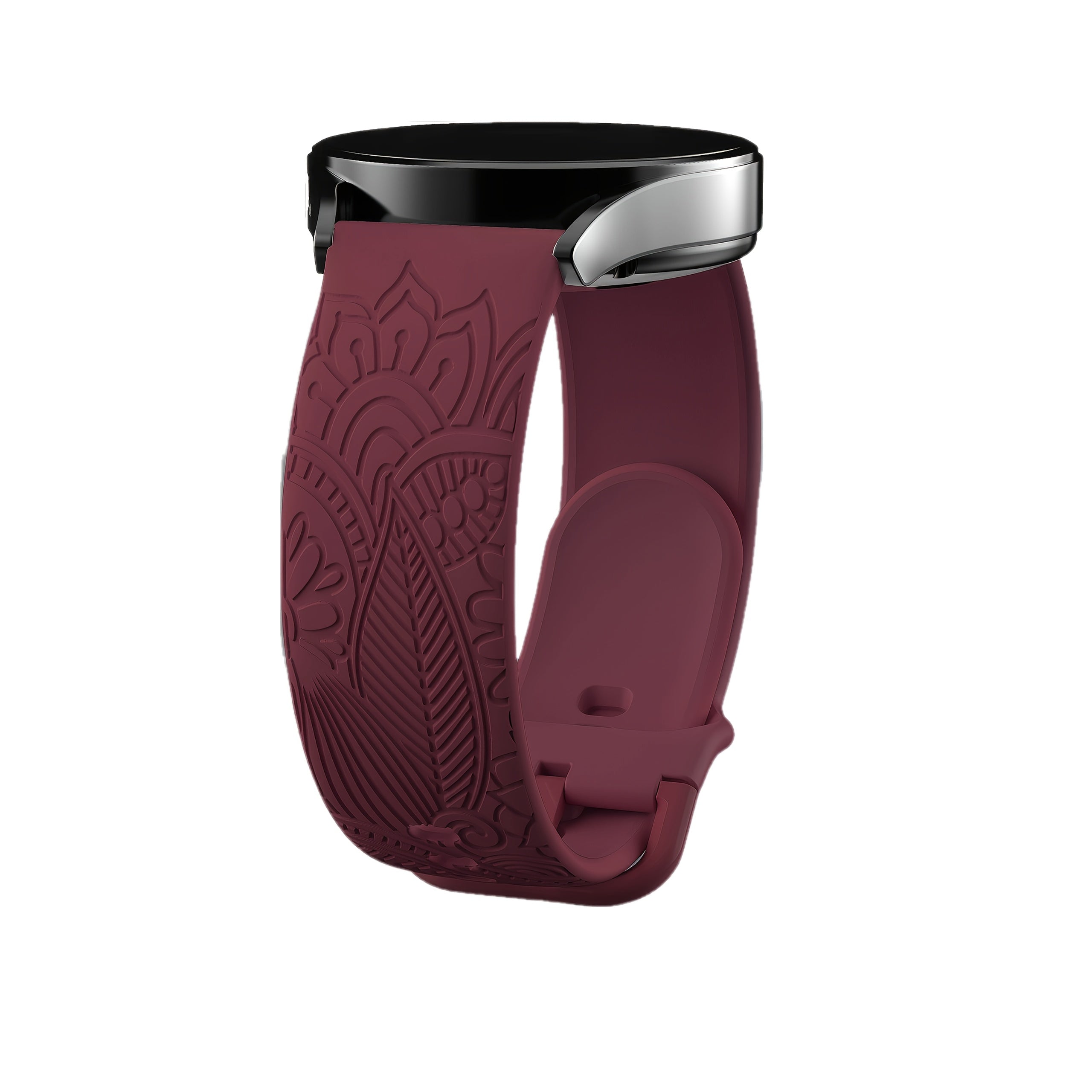 Engraved Floral Print Silicone Watch Band 1.78cm Wide Flexible Durable Replacement Strap