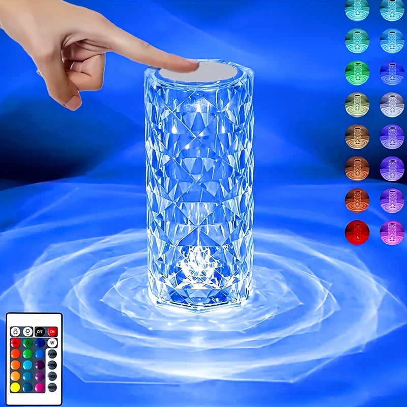 RGB Crystal Rose Night Light with 16 Colors Touch and Remote Control Dimmable USB Rechargeable Atmosphere Lamp