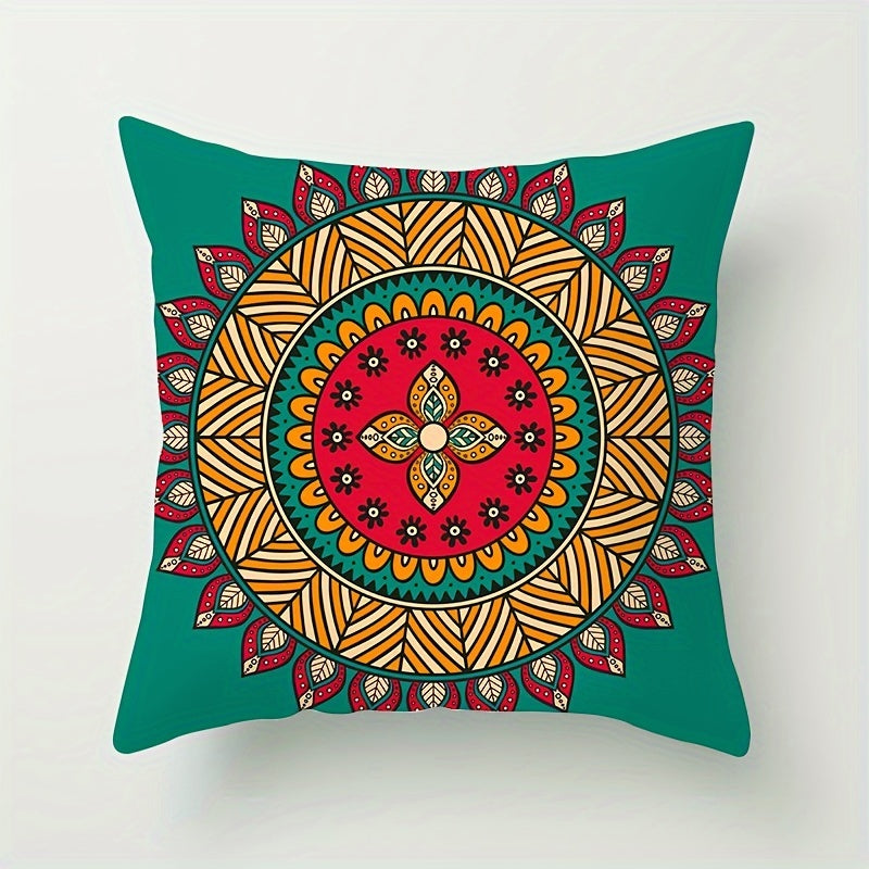 Bohemian Ethnic Style Throw Pillow Cover with Mandala Pattern 44cm Square