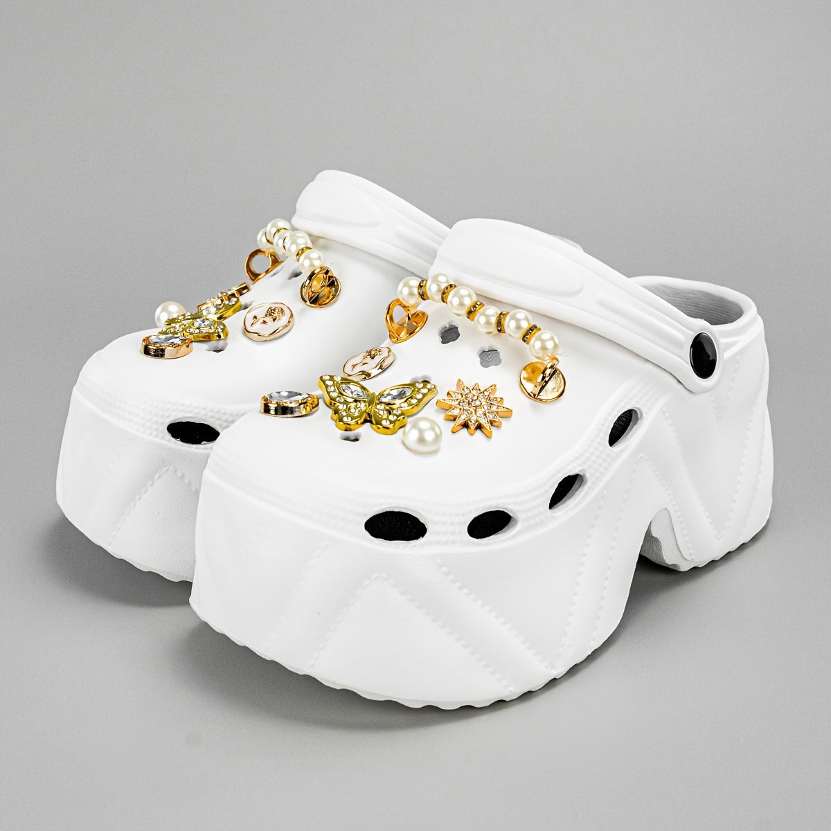 Women Glitter Embellished Mules Clogs Pearls Butterflies EVA Platform Heels