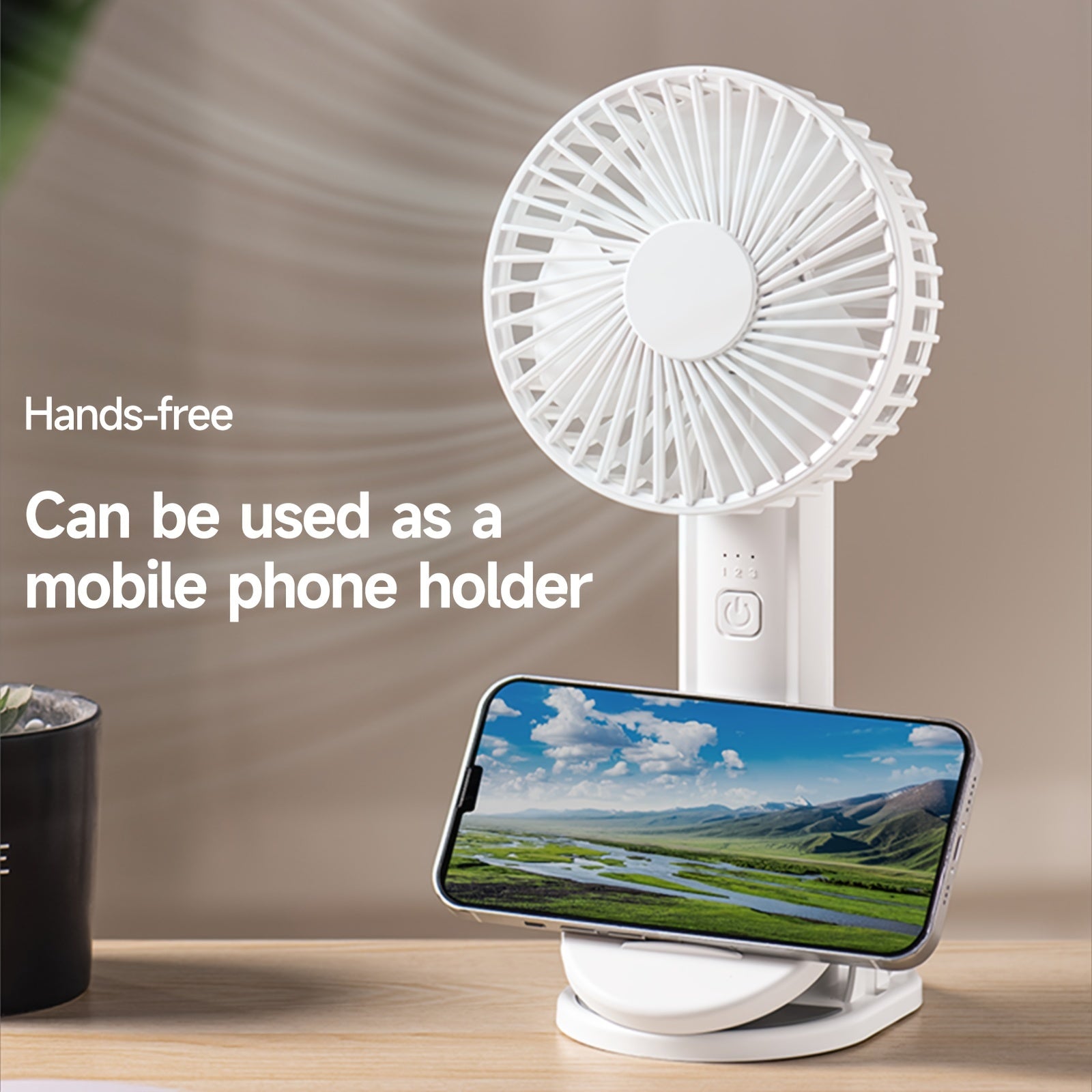 Portativ Clip-On Ventilyator, Mobil Telefon Uskunasi bilan, Qayta Zaryadlanadigan 2000mAh Batareya, 3 Shamol Tezligi, 180° Aylanish, Stol yoki Devorga Osish uchun Qisqa Egiluvchan Dizayn, Mustahkam Plastik Materiallar