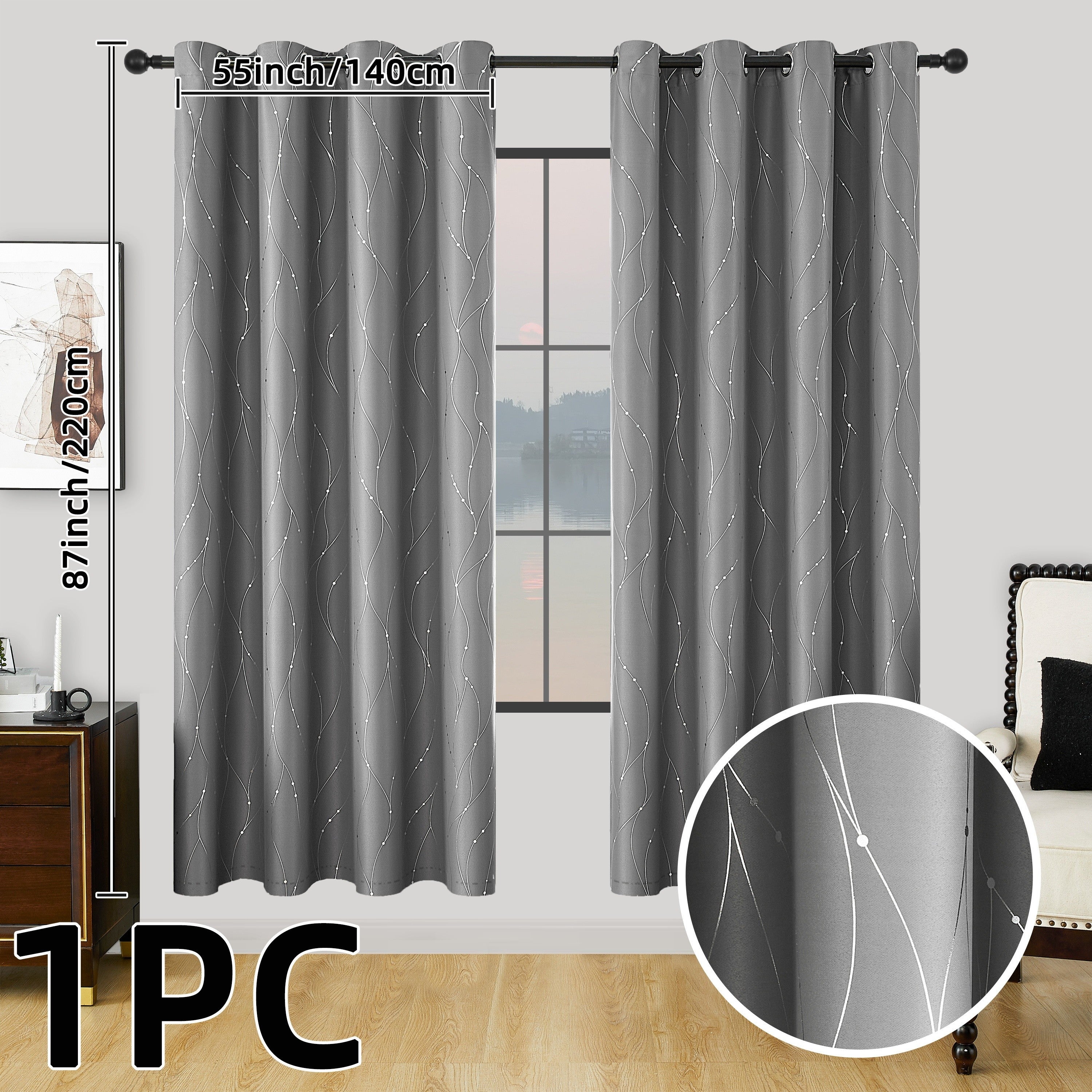 Geometric Pattern Blackout Curtain with Heat Insulation Oil Print Grommet Top for Bedroom Living Room Office