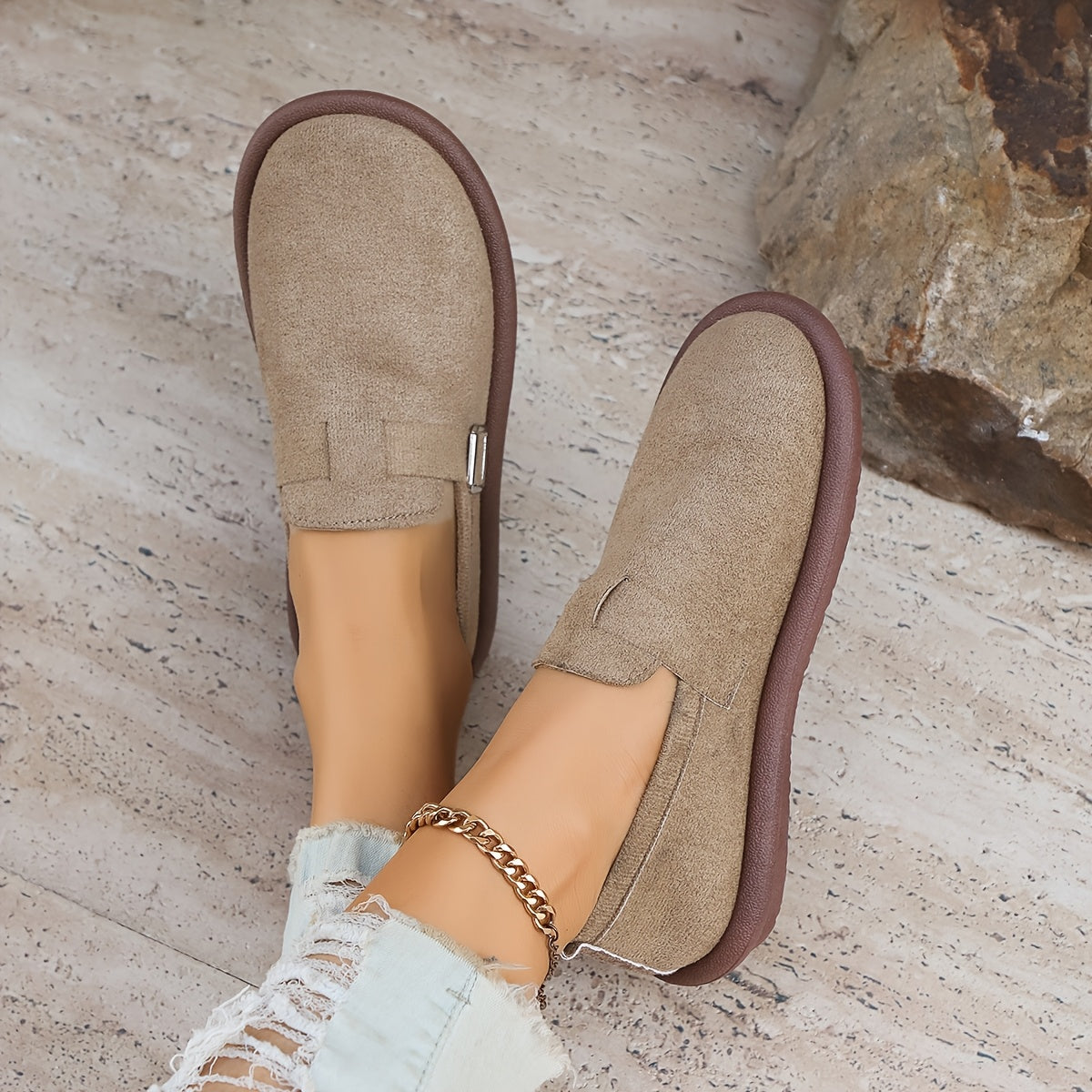 Women's Fabric Loafers with Buckle and Sequin Accent All-Season Slip-On Shoes