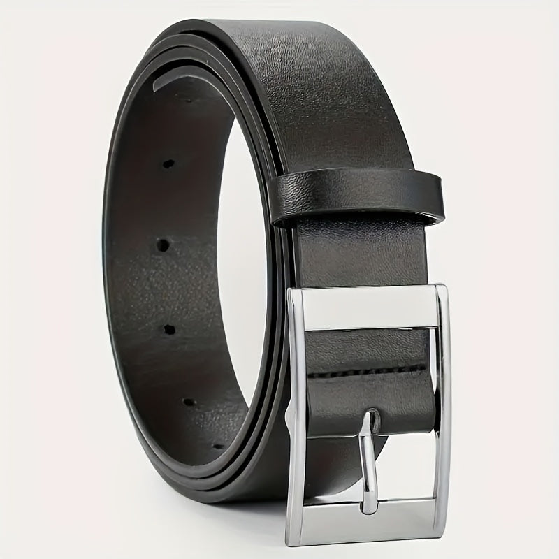 Men's Black PU Leather Belt with Smooth Alloy Buckle for Casual Daily Wear