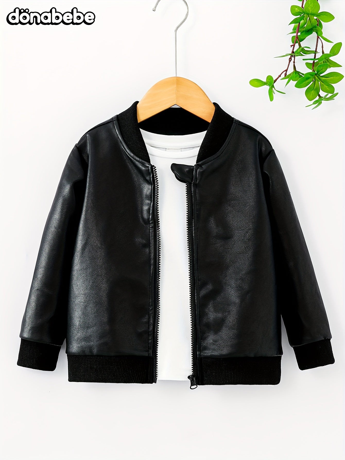 Boys Zip-Up Jacket Black Long Sleeve Casual Spring Fall Polyester Fiber