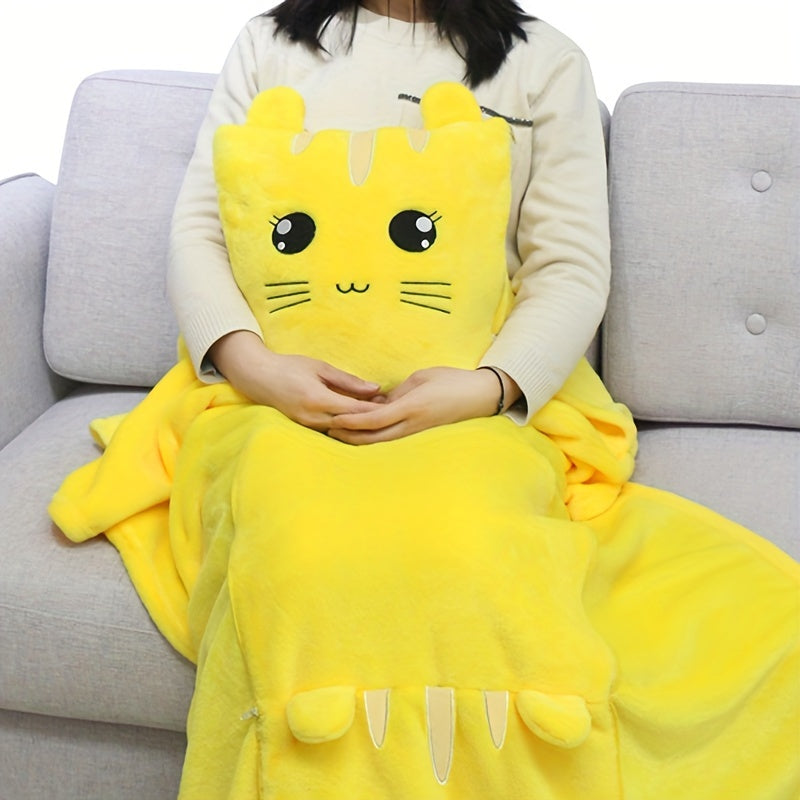 Panda Pillow and Blanket Set Cartoon Glam Style All-Season Knitted Polyester Lightweight Travel Office