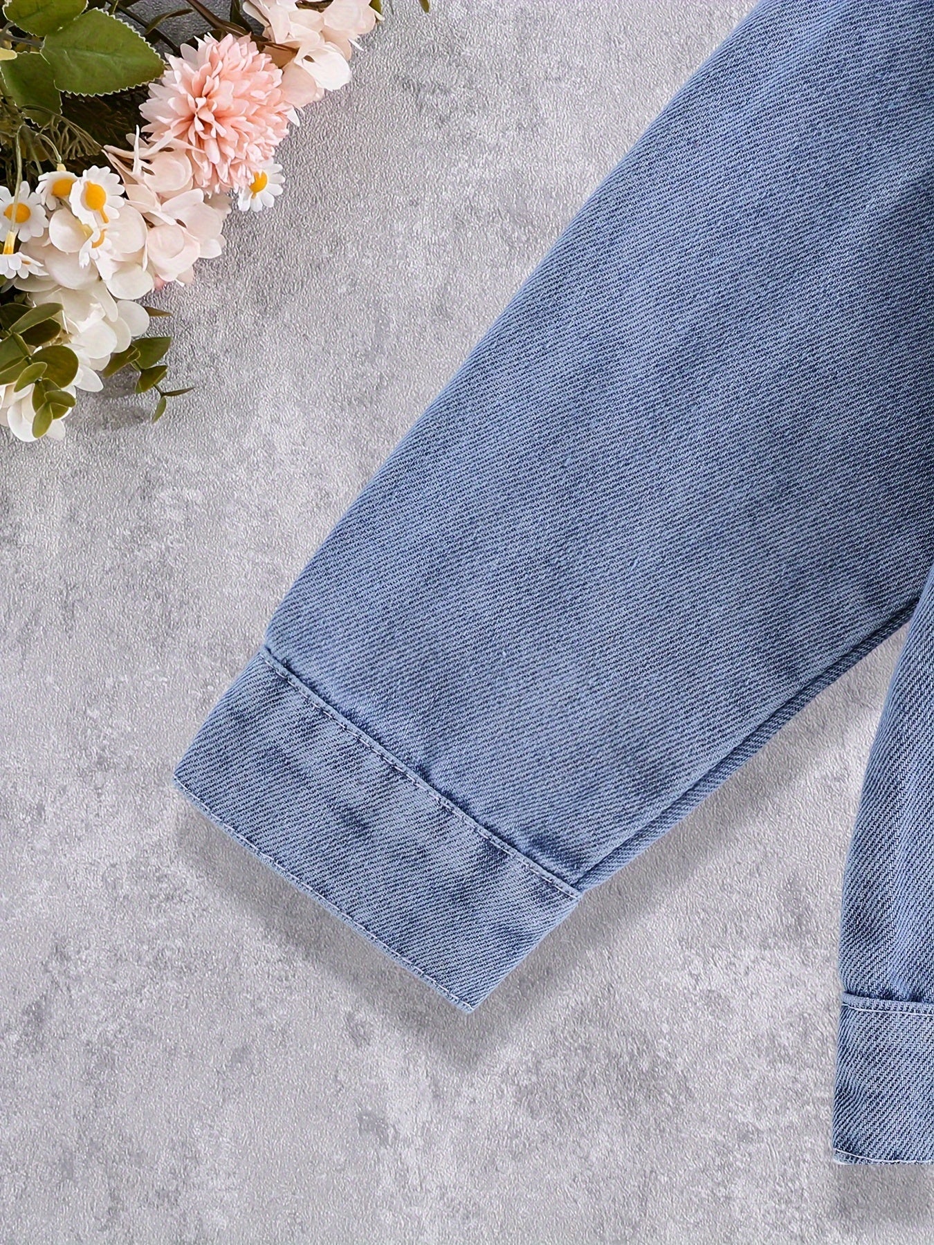 Girls Embroidered Denim Jacket with Rabbit Design Long Sleeve Fall Winter Casual