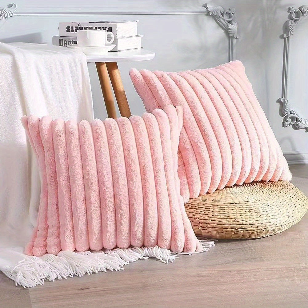 Bohemian Rabbit Fur Stripe Throw Pillow Cover Geometric Pattern Polyester Knit