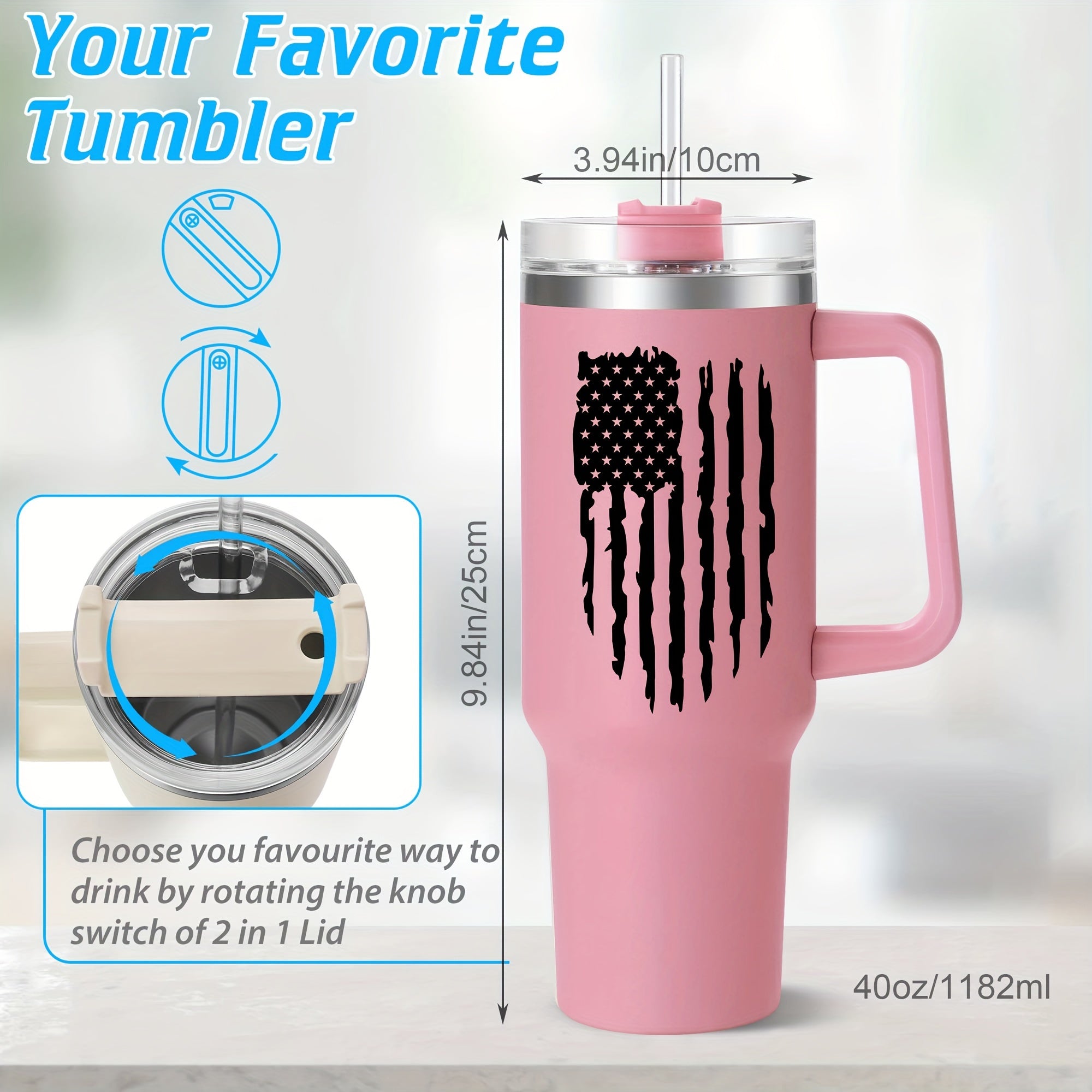 Термос из нержавеющей стали 40oz с ручкой, двойные стенки, вакуумная изоляция, американский флаг